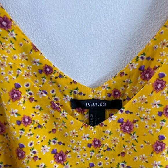 Forever 21 Yellow Floral Spaghetti Strap Cami Tank Top Size L Boho Summer - Picture 3 of 8